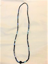 Vintage Black &amp; Blue Beaded Necklace - £39.07 GBP