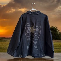 Quacker Factory Denim Jean Jacket Women&#39;s 2X Black Rhinestone Wings Glamcore NWT - £39.41 GBP