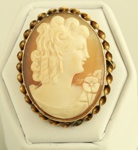 Vintage Signed Gold Filled 10K Carved Shell Victorian Female Cameo Brooch Pin - £39.34 GBP