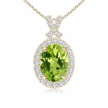 ANGARA Vintage Style Peridot Pendant with Diamond Halo in 14K Solid Gold - £855.68 GBP