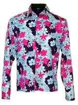 $120 New Touchbase Men Flower Print Long Sleeves Front Buttons Dress Shirts 2XL - £17.02 GBP