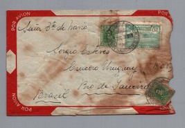 1938 Uruguay Airmail Cover to Navy Captain Aboard Warship in Brazil Port - £26.29 GBP