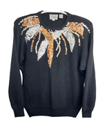 Vintage Donagain Silk Blend Sequin Sweater Black Size M Long Sleeve Rabb... - £37.29 GBP
