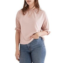NWT Womens Size XXS Madewell Texture &amp; Thread Pink Blush Clipdot Ruffle Top - £22.44 GBP