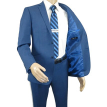 Men's Renoir Wool Blend Slim Fit 2pc Suit Sharkskin Texture 557-1 Blue image 14