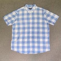 CHAPS Shirt Adult Extra Large Blue Linen Cotton Check Button Down Casual... - $24.38