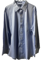 Lands End Pinpoint Oxford Men 18.5  35  Dress Shirt Button Up Solid Blue Vtg - £9.76 GBP