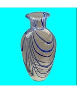 Art Glass Hand Blown Vase Twisted Cane Blue Swirl 10&quot; Tall - £16.26 GBP