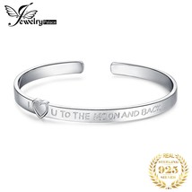 JewelryPalace I Love You Heart Cuff Bangle 925 Sterling Silver Bracelets for Wom - £44.11 GBP