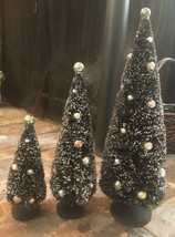 Bethany Lowe Halloween Set of 3 &quot;Black Glitter Trees with Colored Beads&quot; - £32.14 GBP