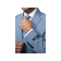 Mens DKNY 100% Wool Two Button Notch Lapel Slim fit Shark Texture 1393 Sky Blue image 6