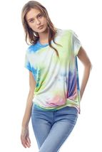 Tie Dye Jersey Top with Crew Neck Twist Hem - £14.76 GBP