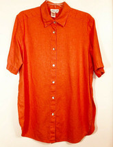 Coldwater Creek Orange Linen Long Button Up Top Size M Oversized Tunic - £11.00 GBP