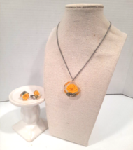 Lucite VTG Jewelry Set Screw Back Earrings and Necklace Yellow Roses Pen... - $21.32