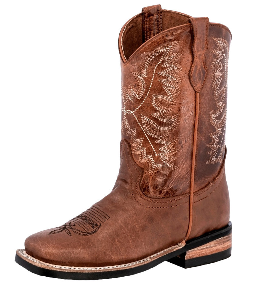 Kids Unisex Real Leather Western Boots Smooth Pull On Chedron Square Siz... - $54.44