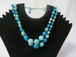 Vtg 2 Stand Turquoise Beads 14&quot; Choker Necklace Costume Jewelry - £3.98 GBP