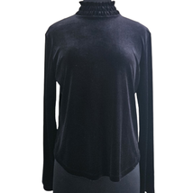 Black Velvet Long Sleeve Mock Neck Blouse Size Medium - £19.55 GBP