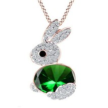 14CT Rose Gold Over Emerald Cute Lucky Rabbit Bunny Pendant 18&quot; Chain Necklace - £82.01 GBP