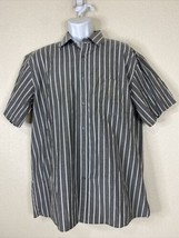 Oleg Cassini Men Size XL Gray Striped Button Up Shirt Short Sleeve Pocket - $8.54