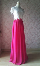 Fuchsia Hot Pink Full Chiffon Skirt Women Cusotm Plus Size Flowy Maxi Skirt image 5