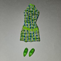 VTG Barbie Doll Pretty In Plaid Green Blue Dress White Flower Print Heel... - £11.85 GBP