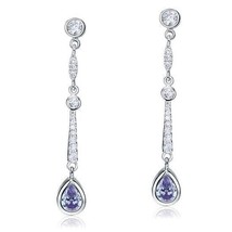 1 Ct Pear Cut Purple Created Sapphire 14k Gold Finish Dangle Bar Drop Earrings - £83.03 GBP