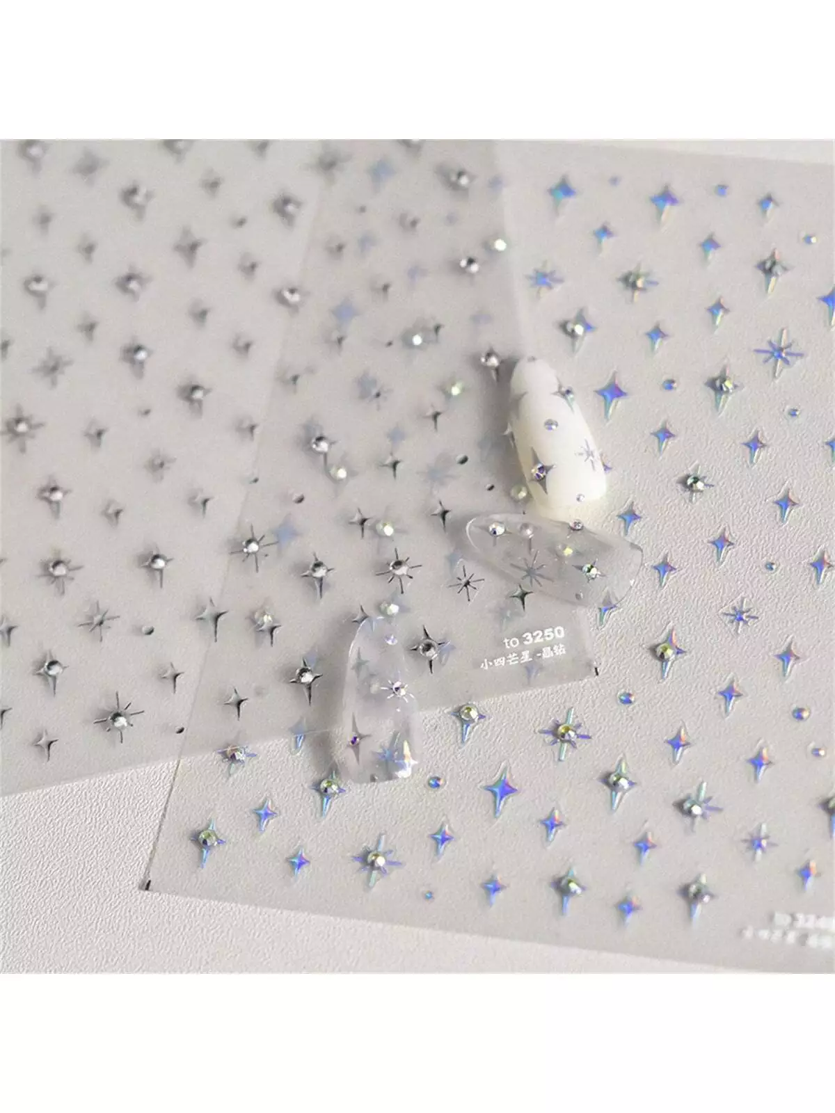 1 sheet Rhinestones Star Nail Art Stickers Laser Silver Self Adhesive Cute - £12.50 GBP