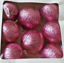 Vintage Hanford&#39;s Inc. Set of Eight (8) Sparkly Pink Silk Ball Ornaments w/Box - £19.74 GBP