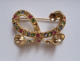 Vintage Costume Jewelry Brooch Pin Sled Multicolored Crystals Gold Tone ... - £11.88 GBP