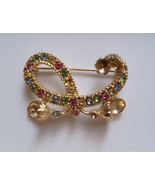 Vintage Costume Jewelry Brooch Pin Sled Multicolored Crystals Gold Tone ... - £11.75 GBP