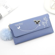 N long butterfly wallets pure color wool ball fashion clutch bag female three fold card thumb200