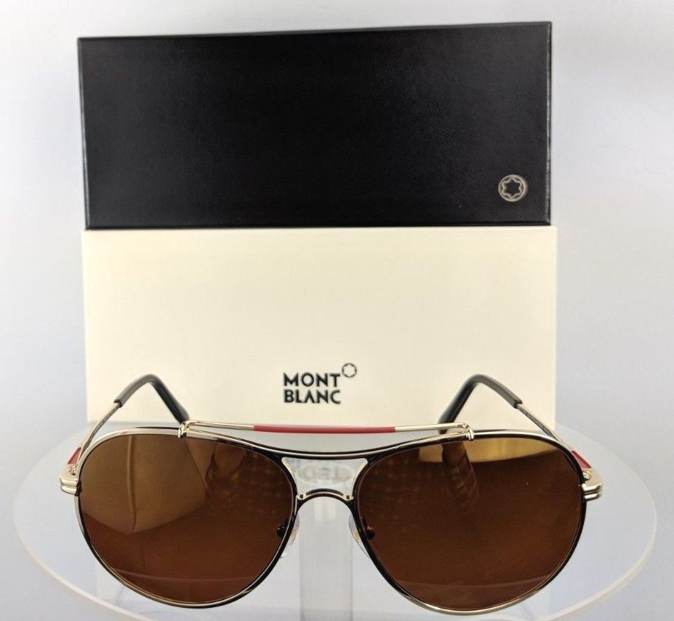 Primary image for Brand New Authentic Mont Blanc Sunglasses MB 703S 32H Gold 61mm Polarized Frame