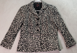 Cynthia Howie Blazer Women Size 8 Black Cream Polka Dot Single Breasted 4 Button - £17.63 GBP