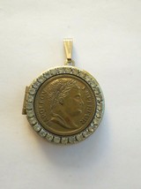 Napoleon Empereur Locket Pendant Gold Tone Prong Set Rhinestone Vintage ... - $39.99
