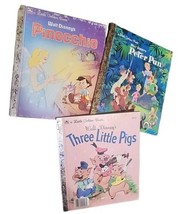 Vintage A Little Golden Book Disney’s Pinocchio &amp; Peter Pan &amp; Three Little Pig  - £6.71 GBP