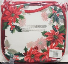 Set of 4 Same Cushion Chair Pads w/ties,15&quot;x15&quot;,CHRISTMAS POINSETTIA FLO... - £17.44 GBP