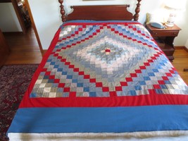 Vtg. Handmade Concentric Squares Cotton Patchwork Quilt Top - 78&quot; X 80&quot; - £47.30 GBP