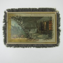 Victorian Card Christmas Party Snow Grey Silk Fringe Double Sided Antique 1882 - £31.96 GBP