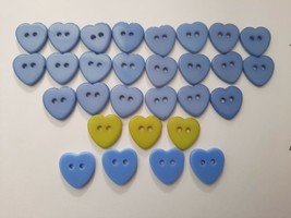Sweet Vintage Plastic Blue and Green Heart Buttons - 2 Sizes - 29 Button... - $4.50