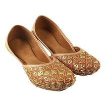 Womens bellies Jutti Indian bridal ethnic Mojari flat US Size 6-11 Gold TWI - £32.39 GBP