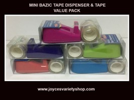 Mini Tape Dispenser &amp; Clear Tape Value Pack 1&quot; Core Variety Colors Bazic - £6.76 GBP
