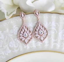 2 Ct Marquise &amp; Pear Simulated Diamond Drop Dangle Earrings 14k Rose Gold Plated - £111.32 GBP
