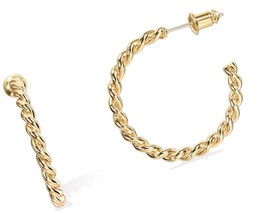 14K Gold Plated 2.5mm Twisted Rope Round Hoop Earrings - £39.48 GBP