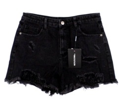 NEW Pretty Little Thing Women&#39;s Shorts 10 Washed Black Denim Distressed NWT - $14.85