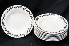 Christmas Tree Holly Stoneware Rim Soup Bowls  8-7/8&quot;  Lot of 8  Xmas - $386.74 MXN
