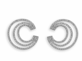 925 Sterling Silver Triple &quot;C&quot; Row Studs Post Earrings Bridal Wedding Jewelry - £127.59 GBP