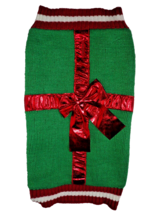 LuvGear Christmas Dog Sweater Green With Red Bow Size Large Sherpa Lining - $9.50