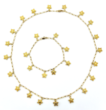 Gold Tone Textured  Star 21&quot; Necklace 8.75&quot; Ankle Bracelet Anklet Set - £19.05 GBP