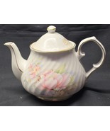 Vintage HITKARI POTTERIES 4 Cup Teapot &amp; Lid In Ribbed Floral Pink Rose ... - $21.57