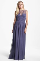 Adrianna Papell Pleat Bodice Chiffon Gown Sz 4 Blue must - $101.38